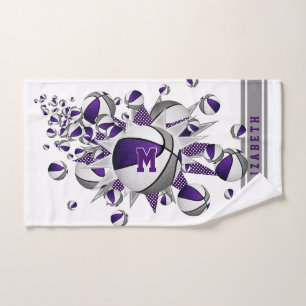 purple grey basketballs stars girls monogrammed hand towel