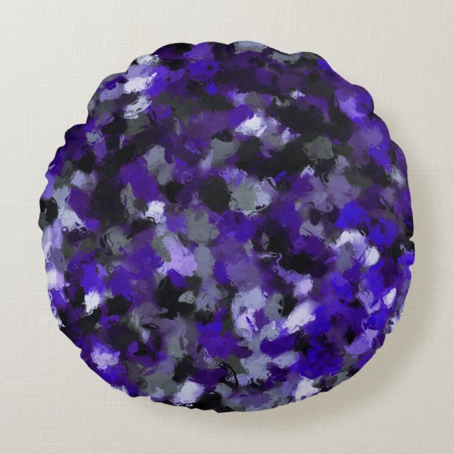 Purple, Grey, Black and Blue Abstract Round Cushion (Front)