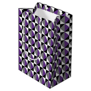 Purple, Grey, Black and White Square and Diamond Medium Gift Bag