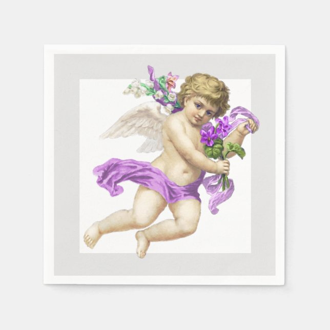 Purple Grey Cherub Angel Paper Napkin (Front)