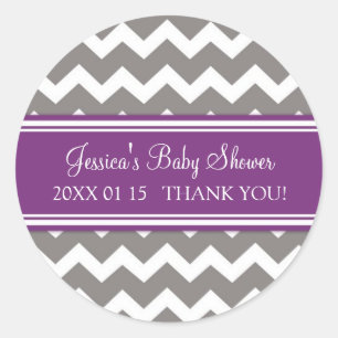 Purple Grey Chevron Baby Shower Favour Stickers