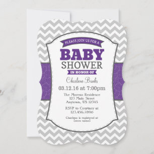 Purple Grey Chevron Baby Shower Invitation