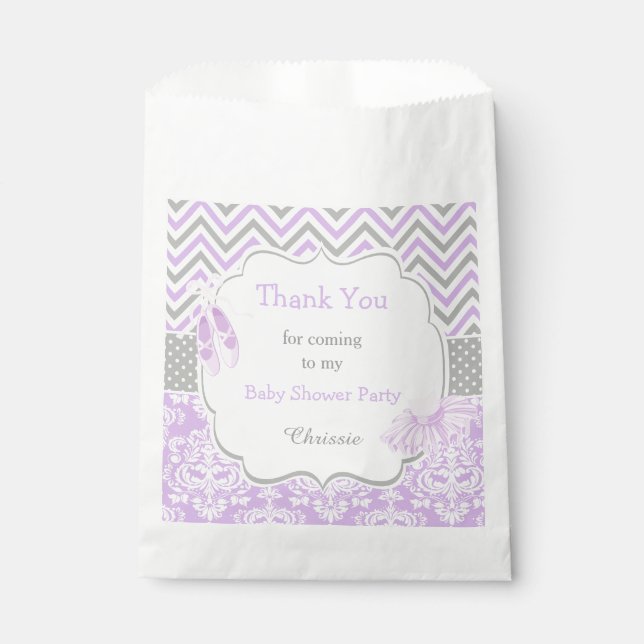 Purple & Grey Chevron Ballerina Baby Shower Favour Bags (Front)