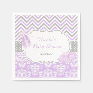 Purple & Grey Chevron Ballerina Baby Shower Napkin