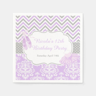 Purple & Grey Chevron Ballerina Birthday Napkin