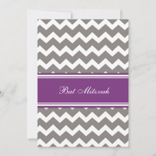 Purple Grey Chevron Bat Mitzvah Invitations