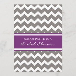 Purple Grey Chevron Bridal Shower Invitation Cards