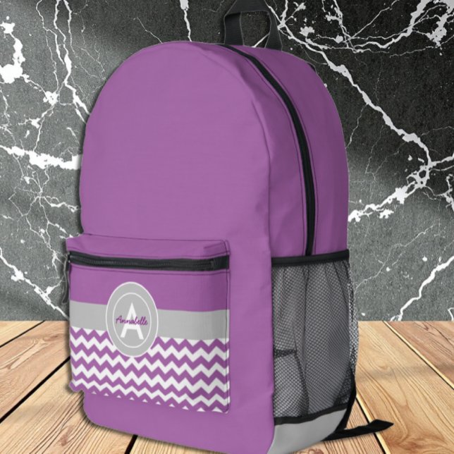 Purple Grey Chevron Printed Backpack (Creator Uploaded)