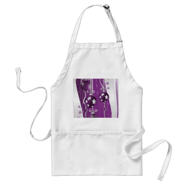 Purple, grey Christmas balls stars and snowflakes Standard Apron (Front)