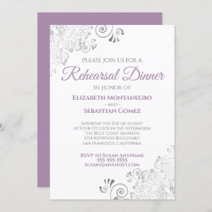 Purple & Grey Curls Wedding Rehearsal Dinner Invitation