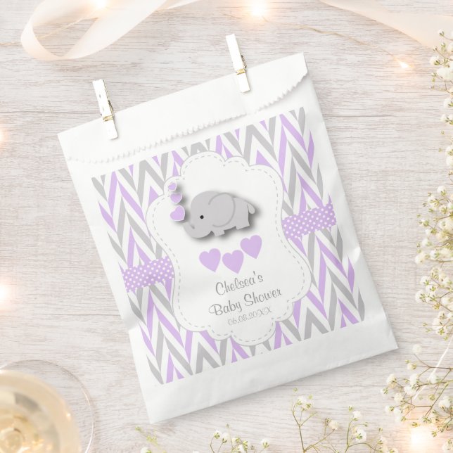 Purple & Grey Cute Elephant Baby Shower  Favour Bags (Clipped)