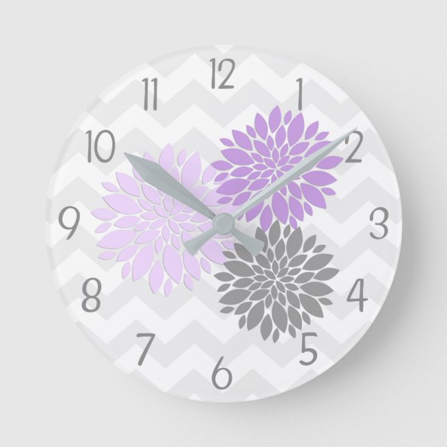 Purple Grey Dahlia Flower Nursery Wall Clock (Front)