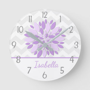 Purple Grey Dahlia Flower Nursery Wall Clock