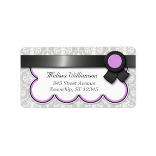Purple & Grey Damask Personalised Address Labels