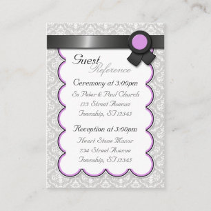 Purple & Grey Damask Wedding Guest Reference Cards