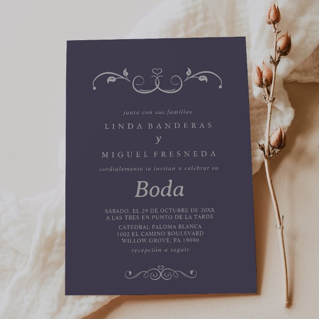 Purple Grey Elegant Boda Spanish Wedding Invitation (Creator Uploaded)