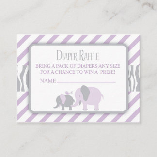Purple & Grey Elephant Diaper Raffle Ticket Enclosure Card