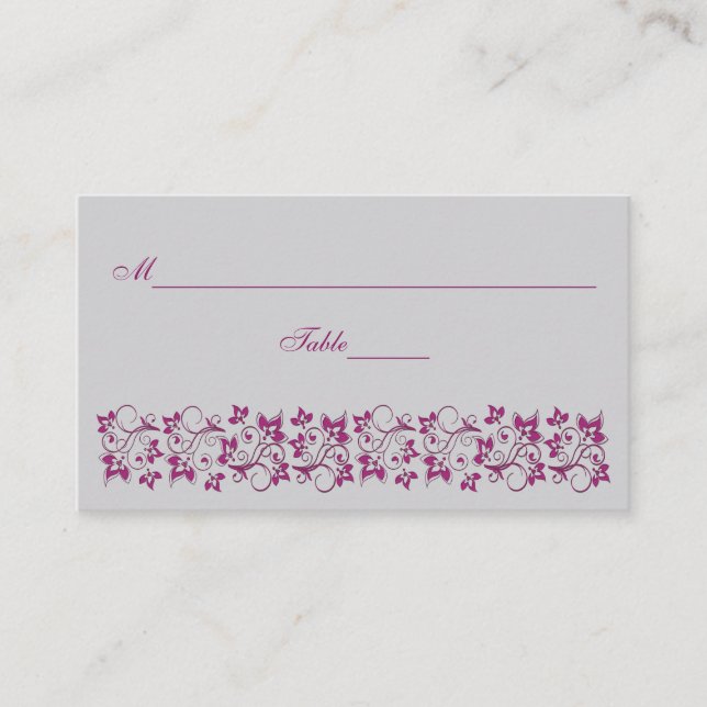 Purple, Grey Floral Place Card (Front)