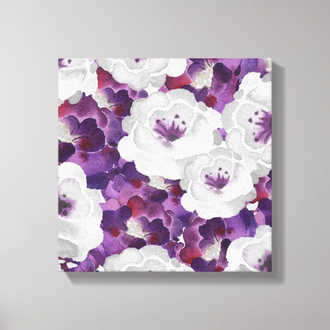 Purple Grey Floral Watercolor canvas wall art (Front)