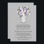 Purple Grey Flowers Mason Jar  | Wedding Invitation<br><div class="desc">FROM MASON JAR SWEETNESS WEDDING COLLECTION: An Elegant Mason Jar filled with flowers in colours of Light and Dark Purples with White Daisies wildflowers. A Silver Grey Coloured Background is set. . For enquiries about custom design changes by the independent designer please email paula@labellarue.com BEFORE you customise or place an...</div>