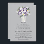 Purple Grey Flowers Mason Jar  | Wedding Invitation<br><div class="desc">FROM MASON JAR SWEETNESS WEDDING COLLECTION: An Elegant Mason Jar filled with flowers in colours of Light and Dark Purples with White Daisies wildflowers. A Silver Grey Coloured Background is set. . For enquiries about custom design changes by the independent designer please email paula@labellarue.com BEFORE you customise or place an...</div>