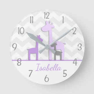 Purple Grey Giraffe Nursery Wall Clock