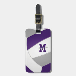 purple grey girls boys team colours volleyball luggage tag