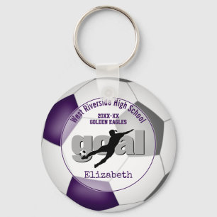 purple grey girls soccer goal team spirit sports key ring