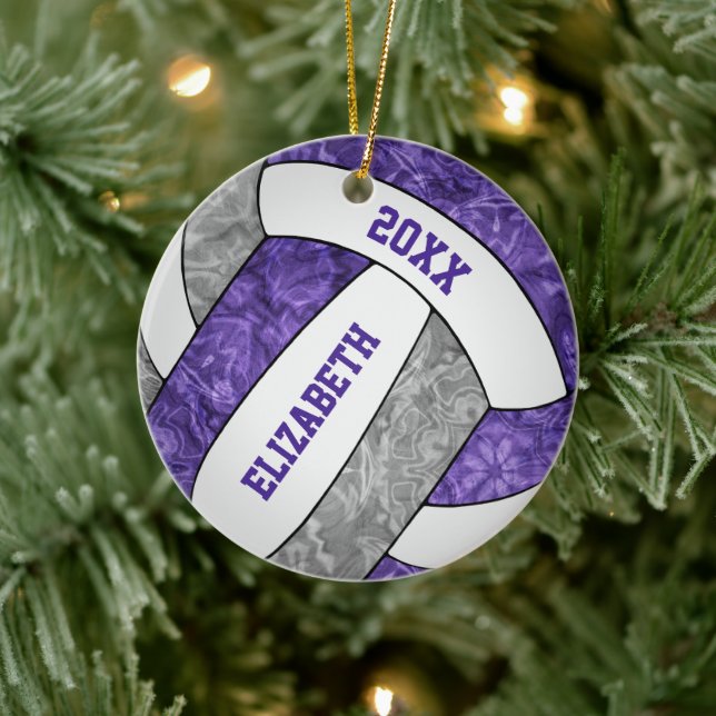 purple grey girls volleyball team colours ceramic tree decoration (Tree)