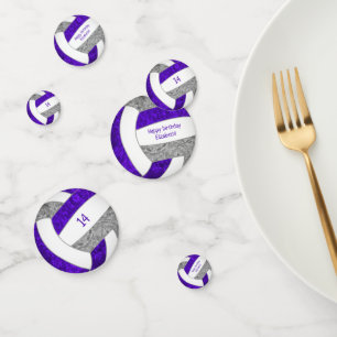 purple grey girly volleyball birthday party confetti