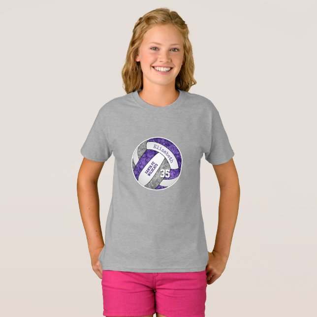 purple grey girly volleyball team colours T-Shirt (Front Full)