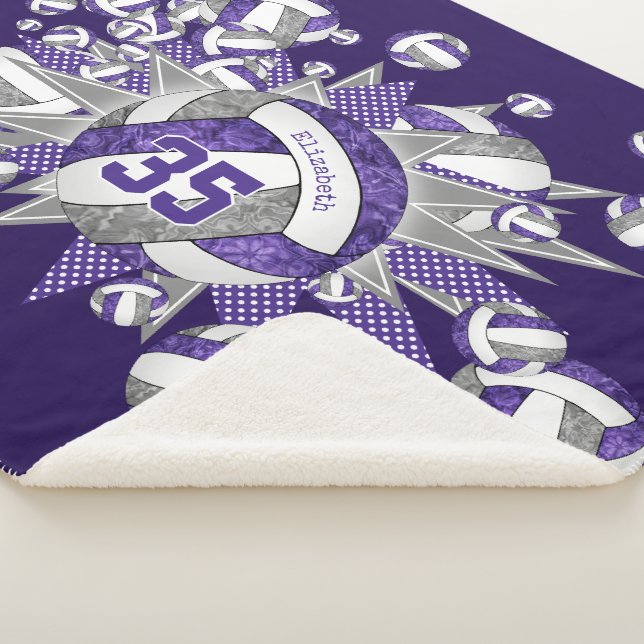 purple grey girly volleyballs stars personalised sherpa blanket (3/4)
