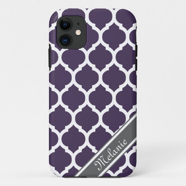 Purple & Grey Lattice Custom Name Case-Mate iPhone Case (Back)