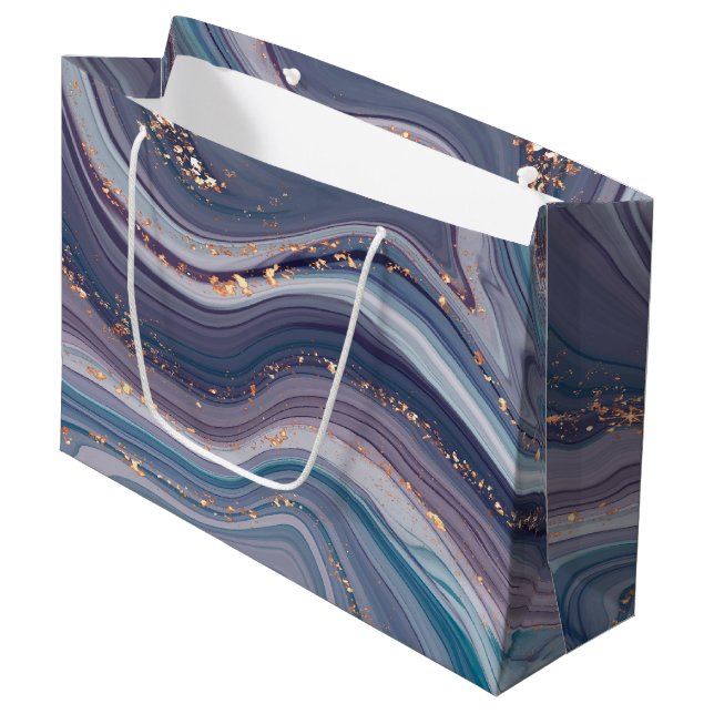 Purple & Grey Liquid Marble  Large Gift Bag (Front Angled)