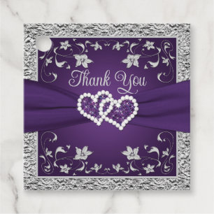 Purple, Grey Love Hearts Bridal Shower Favour Tags