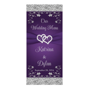Purple, Grey Love Hearts Wedding Menu