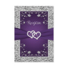 Purple, Grey Love Hearts Wedding Reception Card