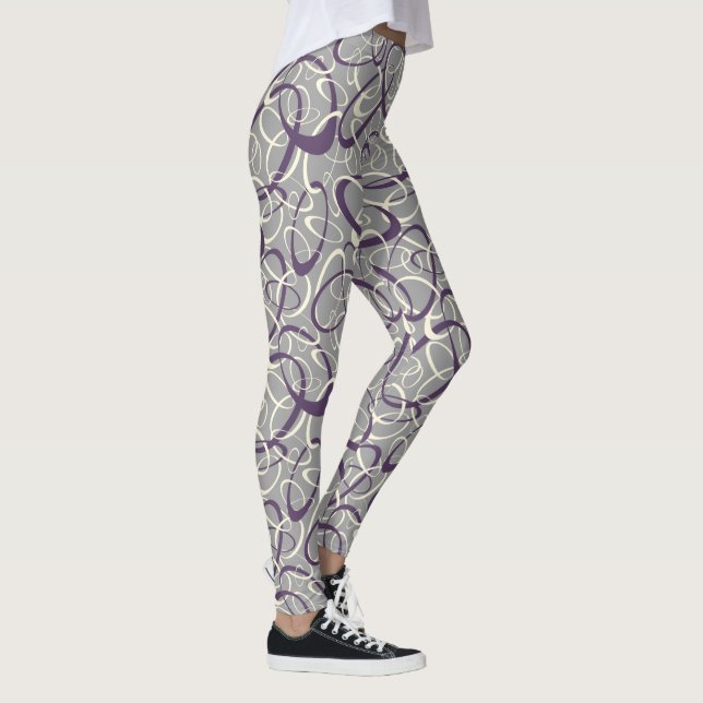 purple grey mod retro loops geometric pattern leggings (Right)
