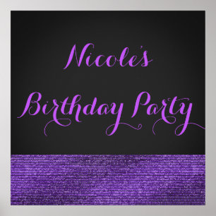 Purple & Grey Modern Glam Sequins Party Banner Poster