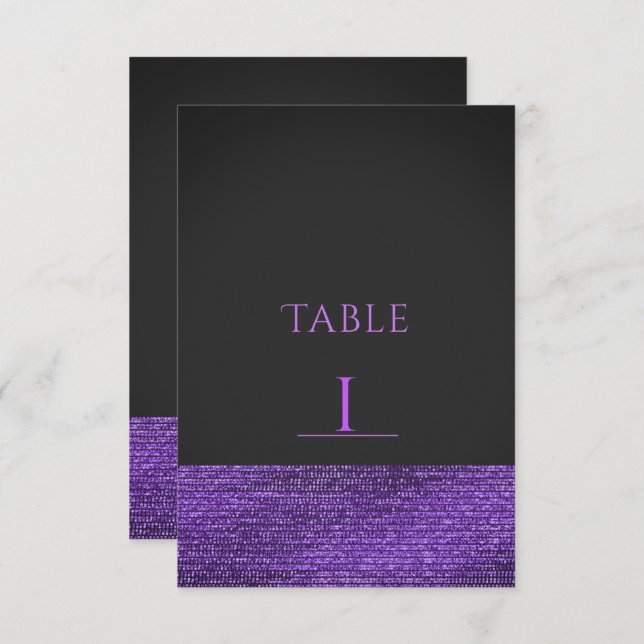 Purple Grey Modern Glam Sequins Table Number Card (Front/Back)