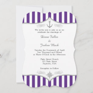 Purple Grey Nautical Wedding Invitation