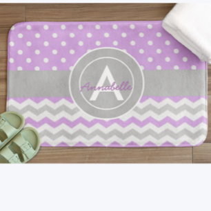 Purple Grey Polka Dot Chevron Bath Mat
