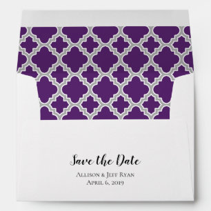 Purple Grey Quatrefoil Save The Date Envelope