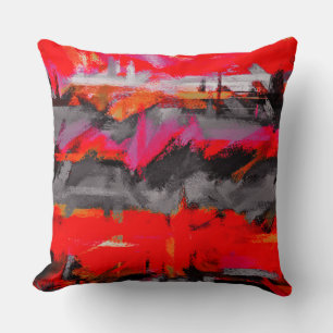 Purple Grey Red Orange Abstract Painting Cushion