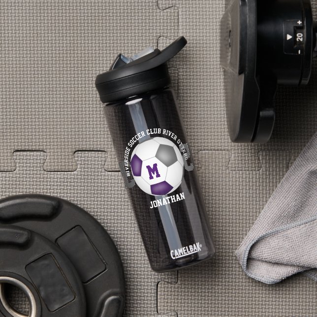Purple grey school club colours custom soccer  water bottle (Gym)