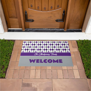 Purple & Grey School Colours Argyle Pattern Doormat