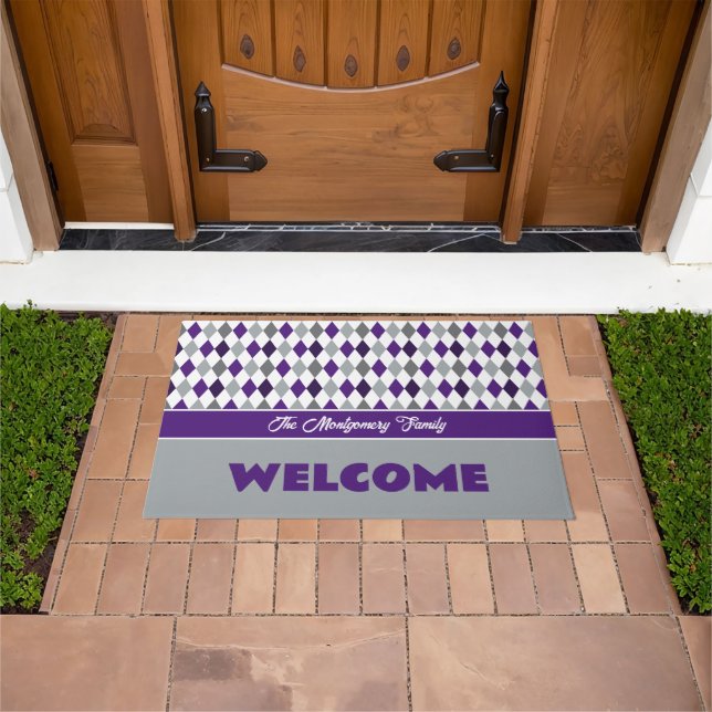 Purple & Grey School Colours Argyle Pattern Doormat (Outdoor)