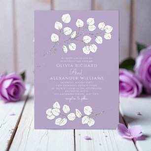 Purple Grey Silver greenery Eucalyptus Wedding Invitation