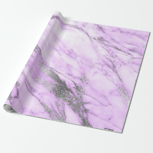 Purple Grey Silver White Marble Shiny Glam Wrapping Paper