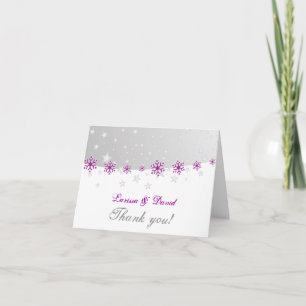 Purple grey snowflake wedding Thank You photo Card